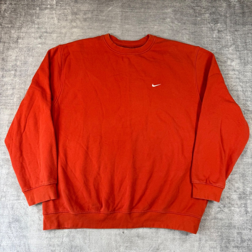 Nike Sweatshirt Mens 2XL Orange Vtg Y2K Embroidered Essential Swoosh Crewneck